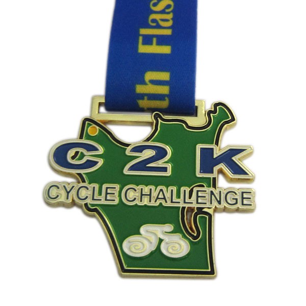 Custom cycle challenge medal with gold plate